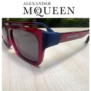 ALEXANDER MCQUEEN sunglasses rectangular red & blue frames NEW in box & case